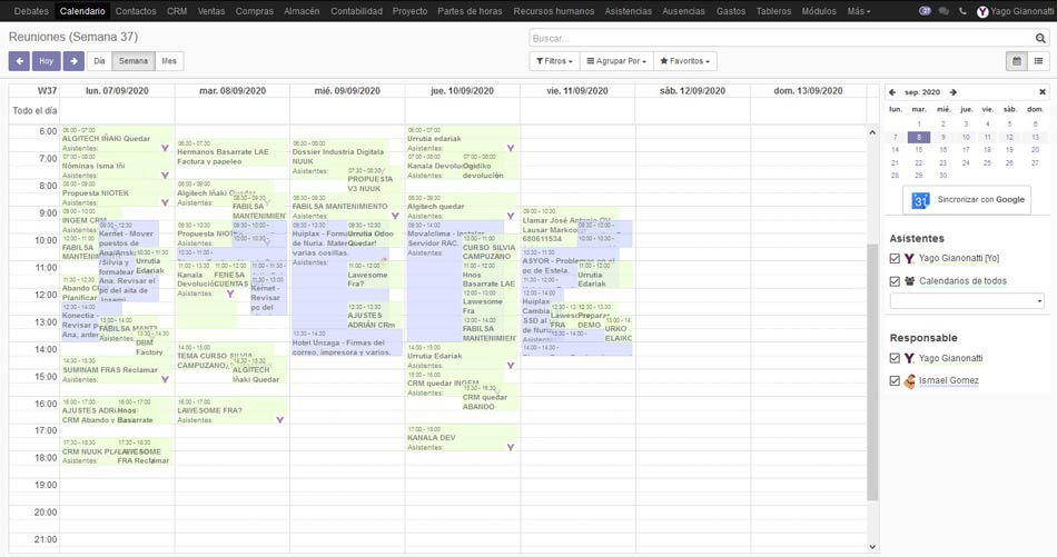 Calendario de actividades dinámico